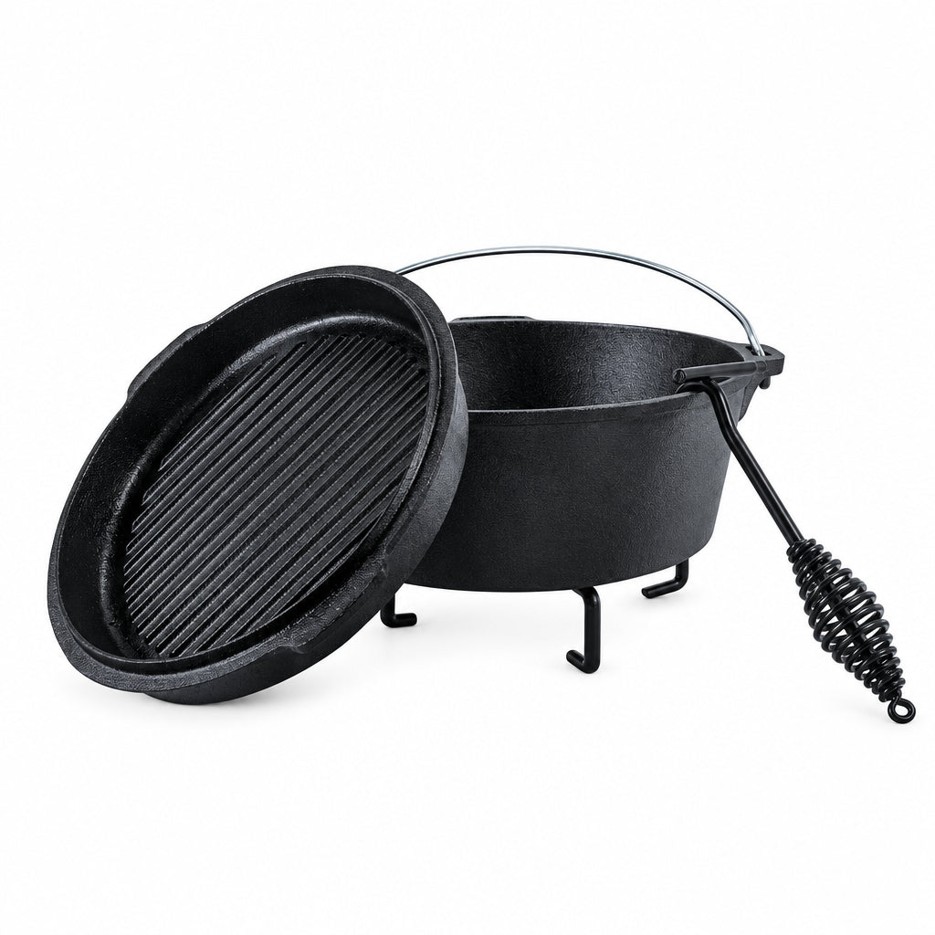 ACTIVA Cast Iron Cooking Pot with Lid and Handle for Transport 3.5 L Diameter 25.5 cm Black